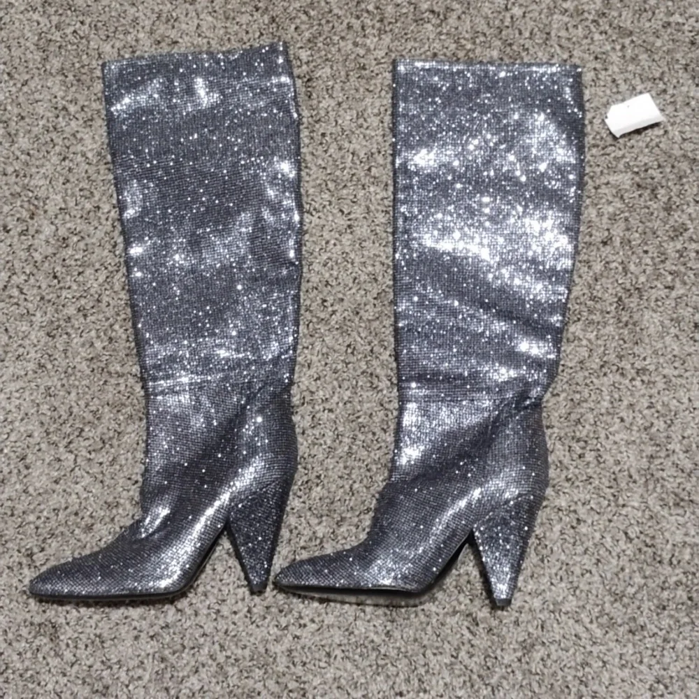 Giampaolo Viozzi Glitter Sparkle Knee‑High Boots — Italian Designer Size 7